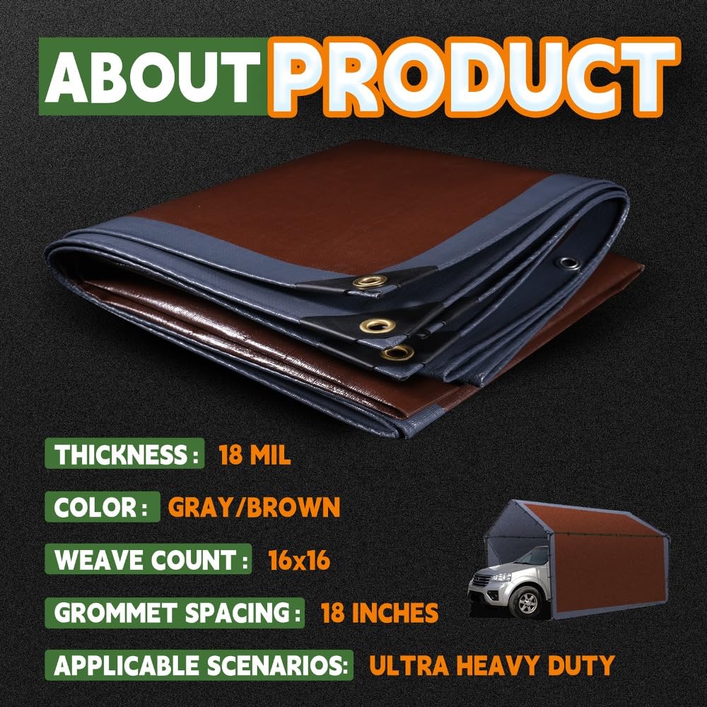 RAINDEWAY brown-gray tarp color option for versatile outdoor setups.