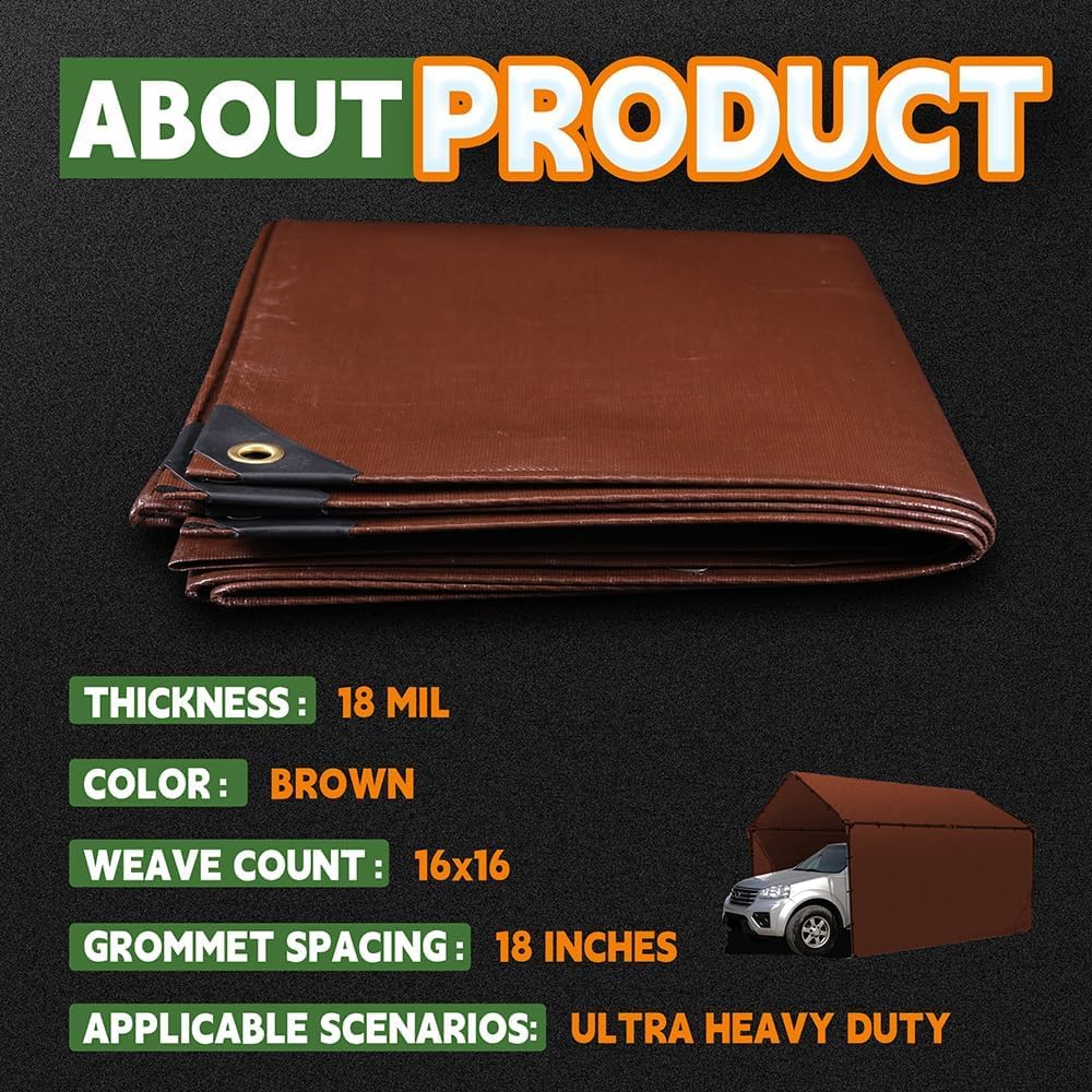 RAINDEWAY tarp multipurpose use for roof, car, boat, and yard protection.