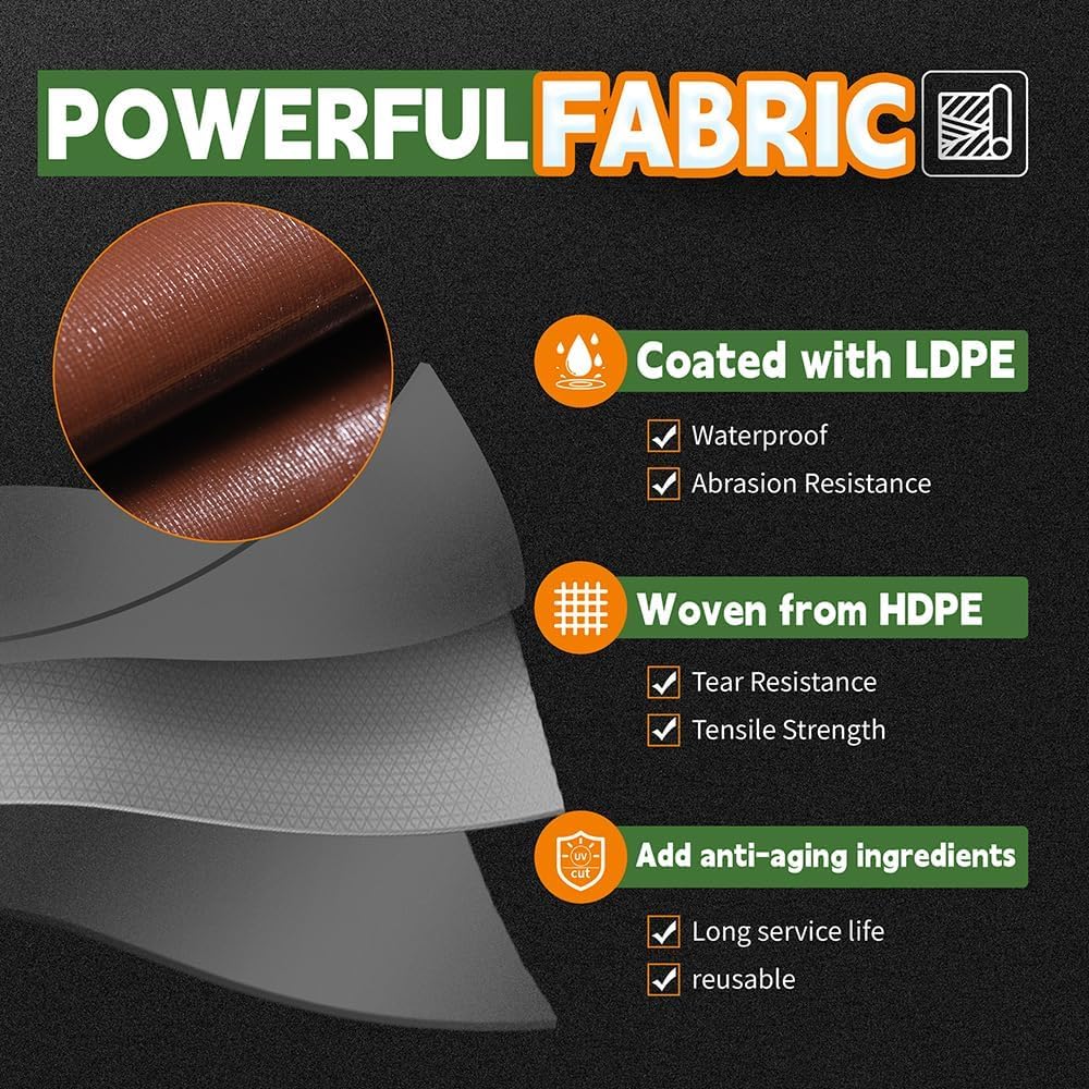 RAINDEWAY tarp UV-resistant coating shields items from sun damage.