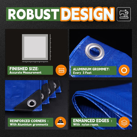 RAINDEWAY tarp with reinforced edges and corners withstands windy conditions