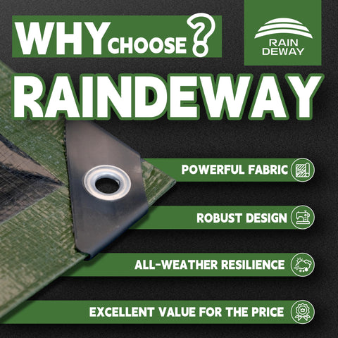RAINDEWAY tarp UV-resistant to extend outdoor life and protect gear.