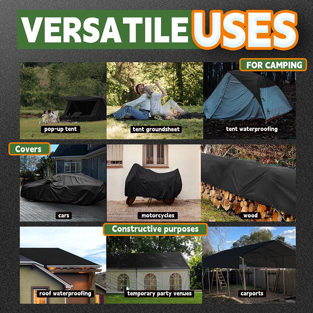 RAINDEWAY weatherproof tarp ready for outdoor use in rain or sun.
