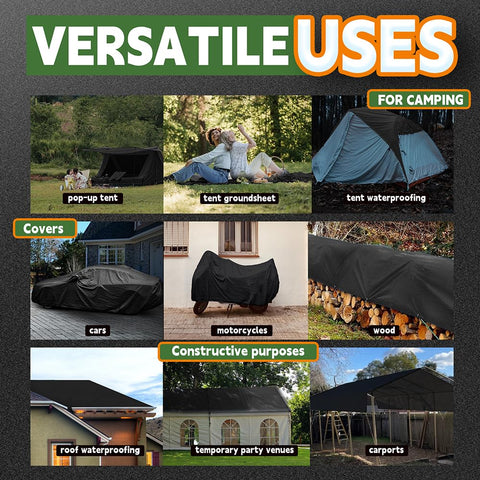 RAINDEWAY weatherproof tarp ready for outdoor use in rain or sun.