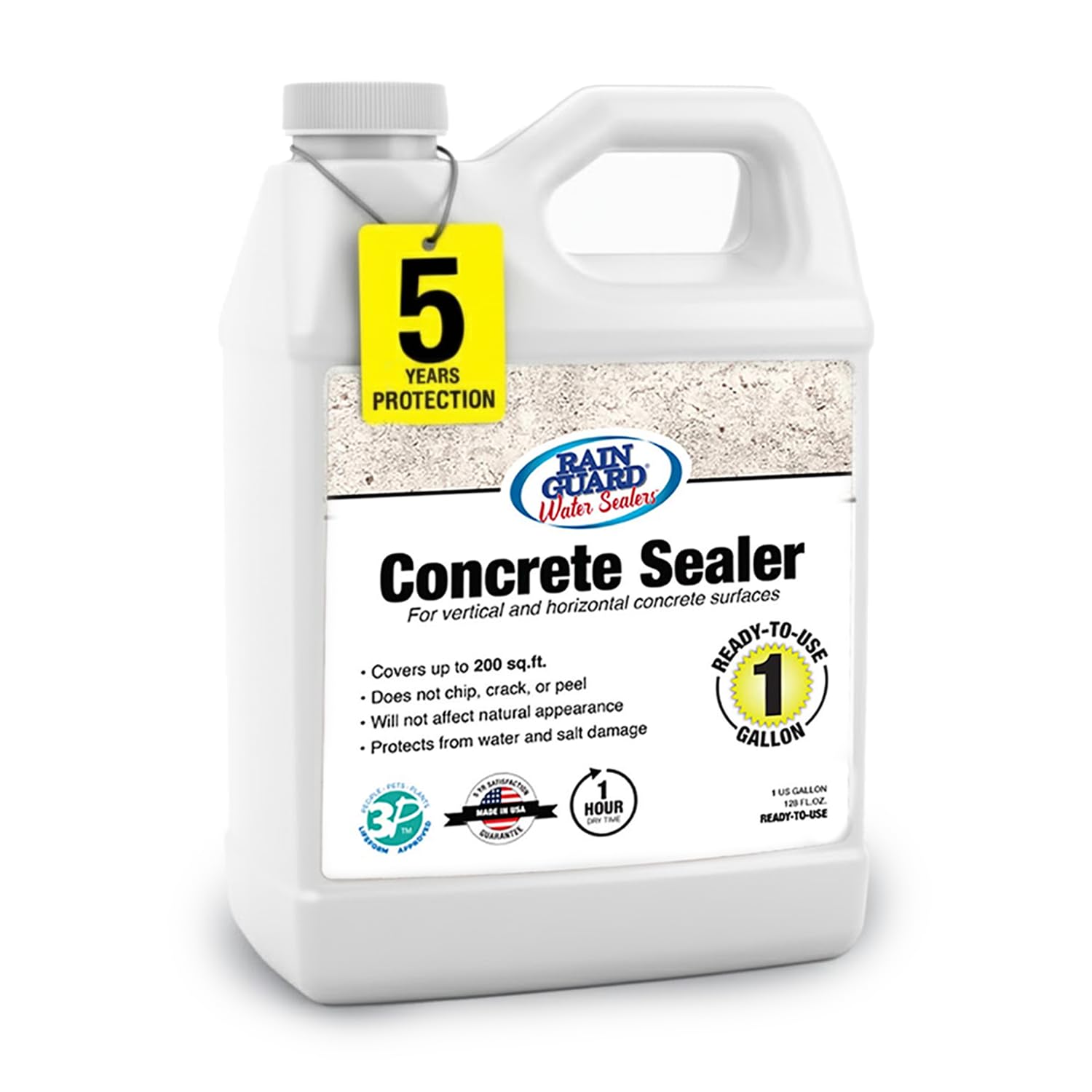 Rain Guard Concrete Sealer bottle shown ready to seal surfaces with a natural, invisible finish