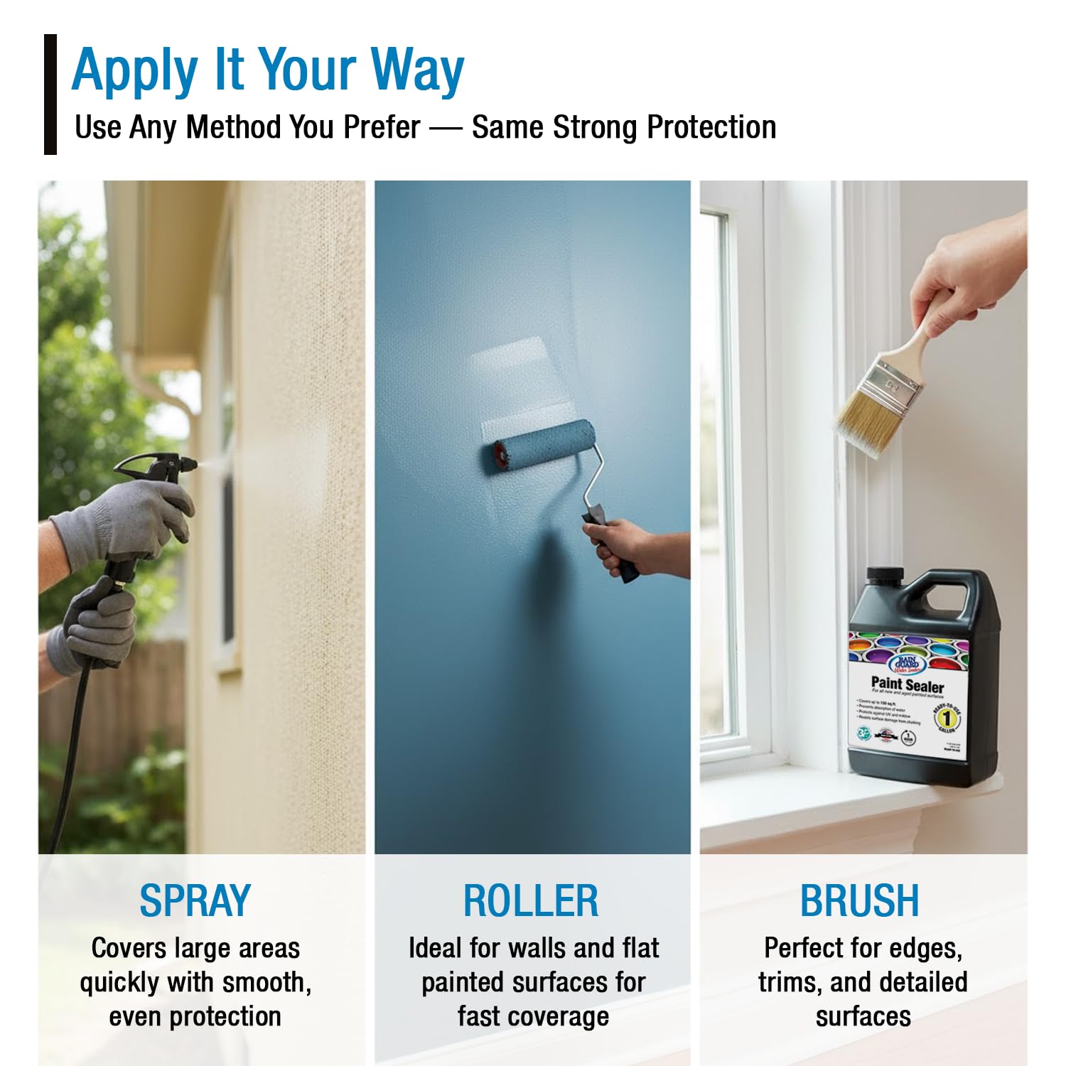 Rain Guard multi-surface use on walls, fences, and outdoor furniture
