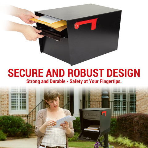RAINHOL interior measures 12 by 12 by 18.5 inches for mail storage