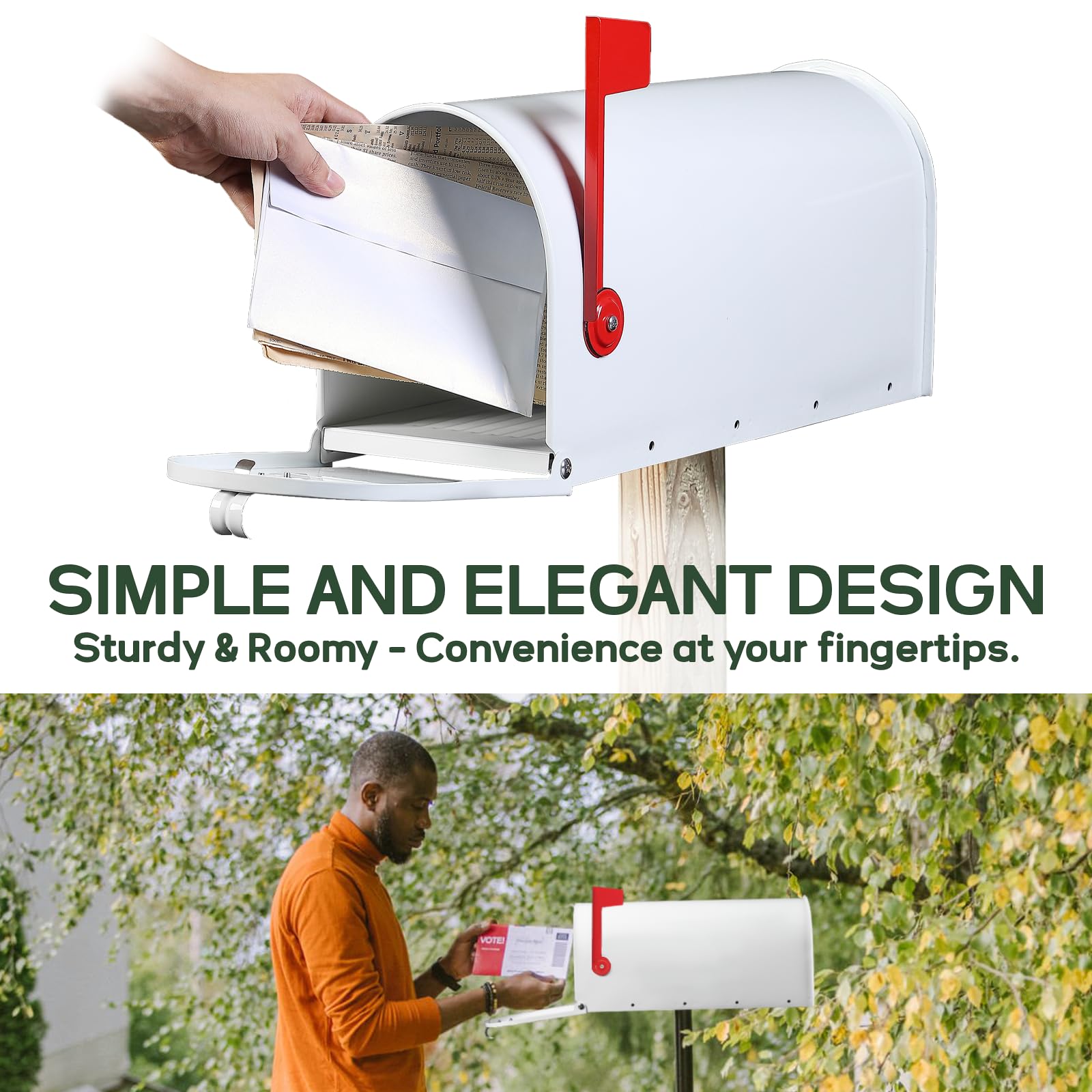 RAINHOL mailbox dimensions 19x8.7x6.7 inches for ample storage.