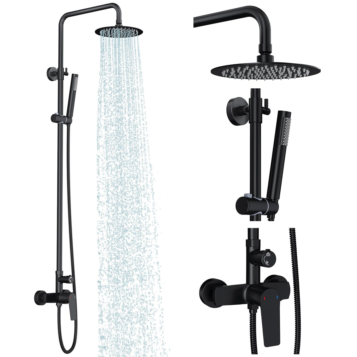 Rainsworth outdoor shower kit matte black overhead rain head for outdoor use