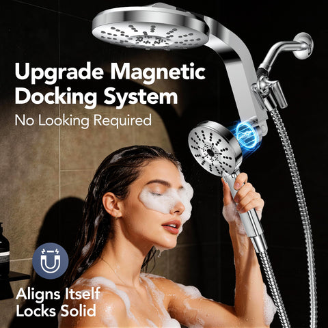 Rainvista dual showerhead rotation shows 180-degree adjustability for flexible angles.