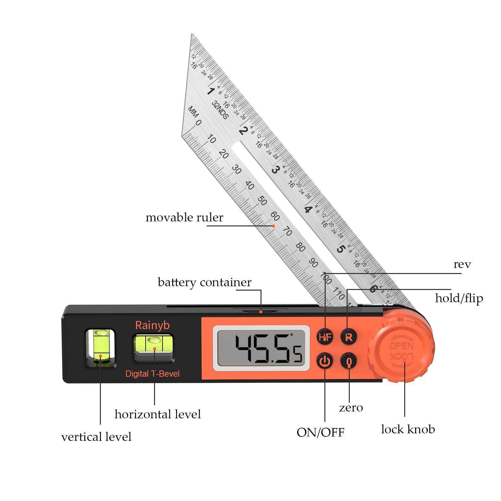 Rainyb T-bevel gauge with locking knob holds angles securely