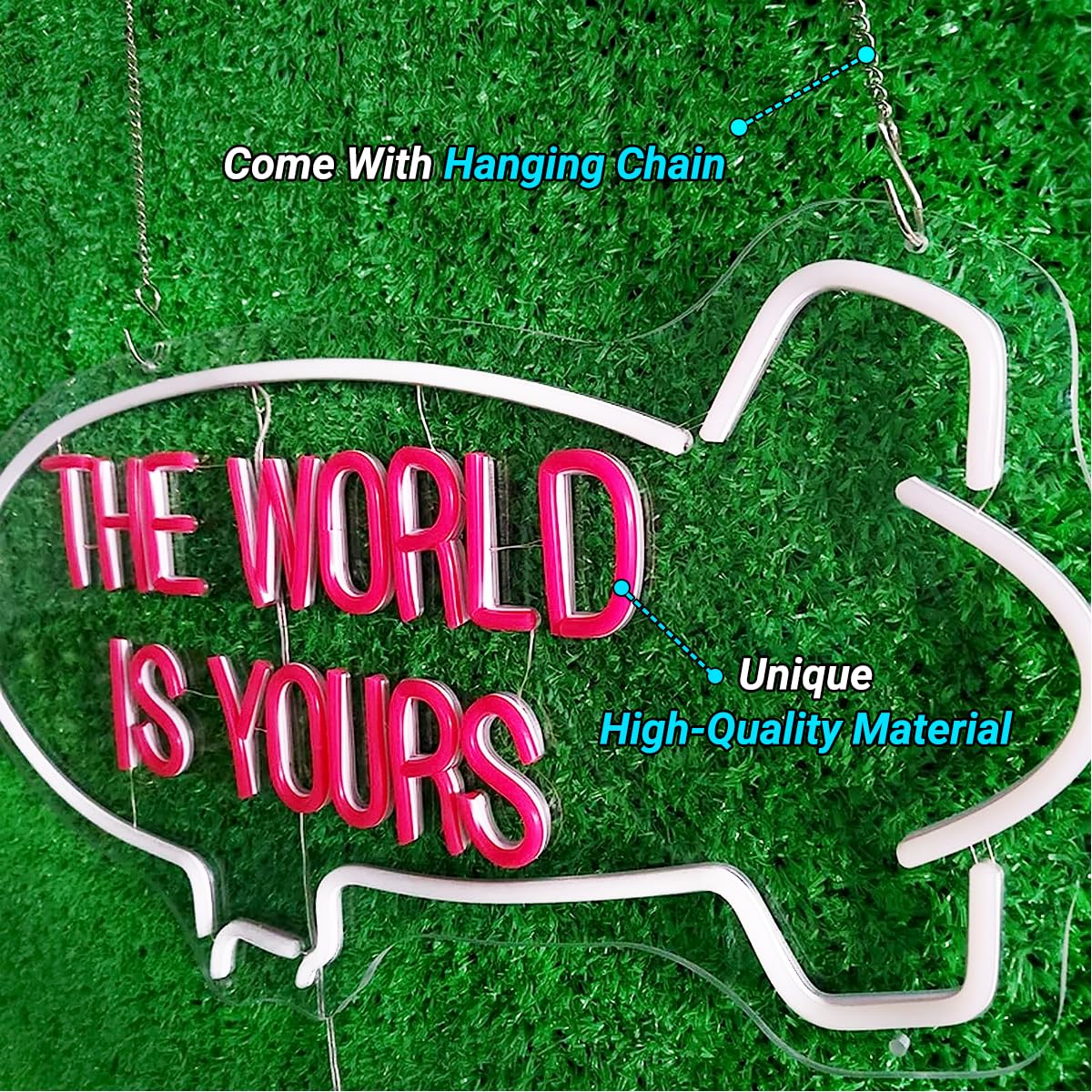 Raipile The World Is Yours wall neon can sit on desk or shelf.