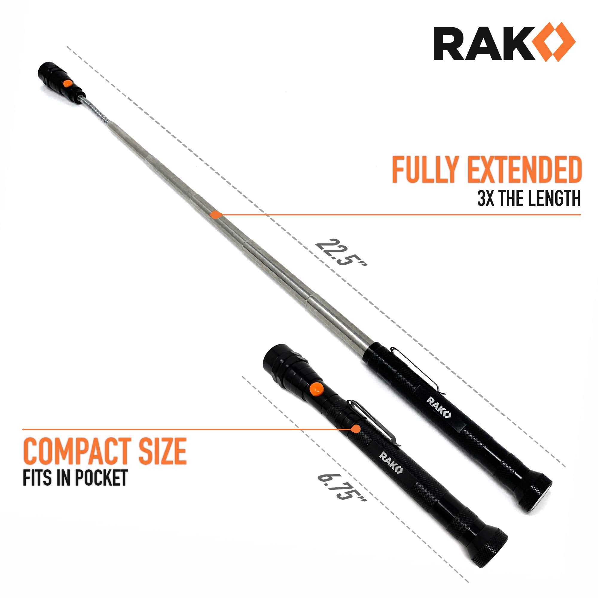 RAK pickup tool LED flashlight illuminates a dark workspace