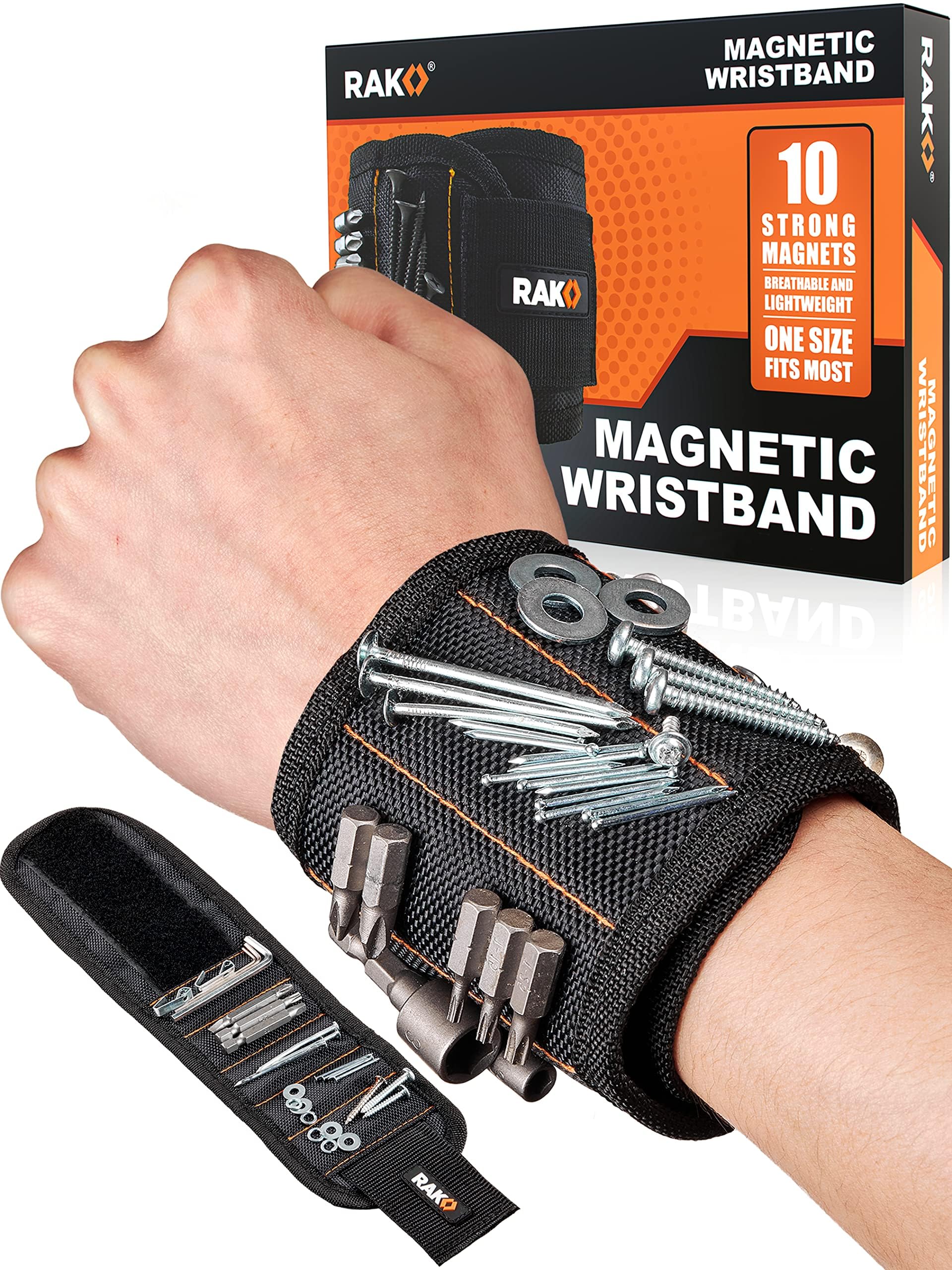 RAK magnetic wristband holds screws securely for quick access during DIY projects.
