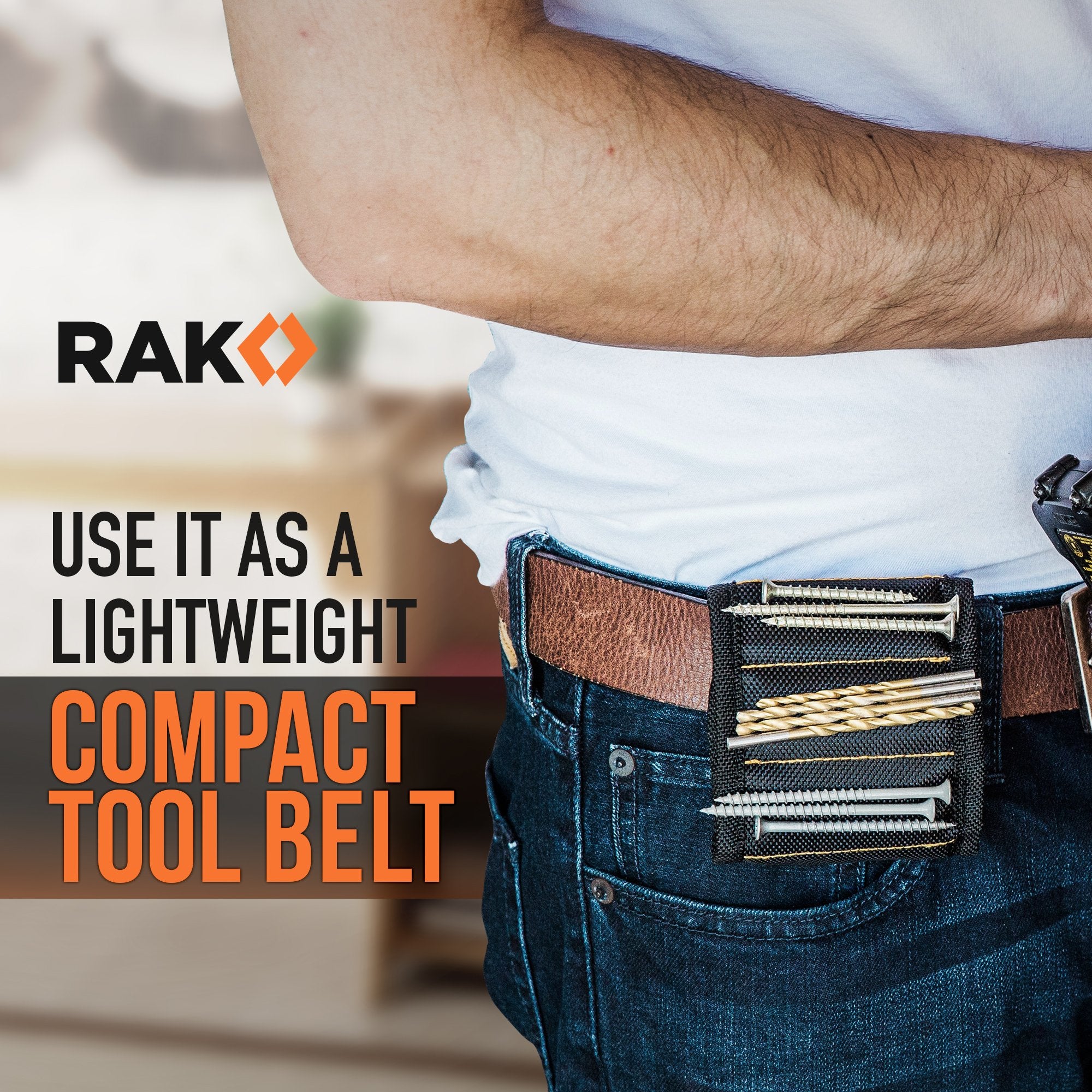 RAK magnetic wristband worn on wrist or belt for versatile use.