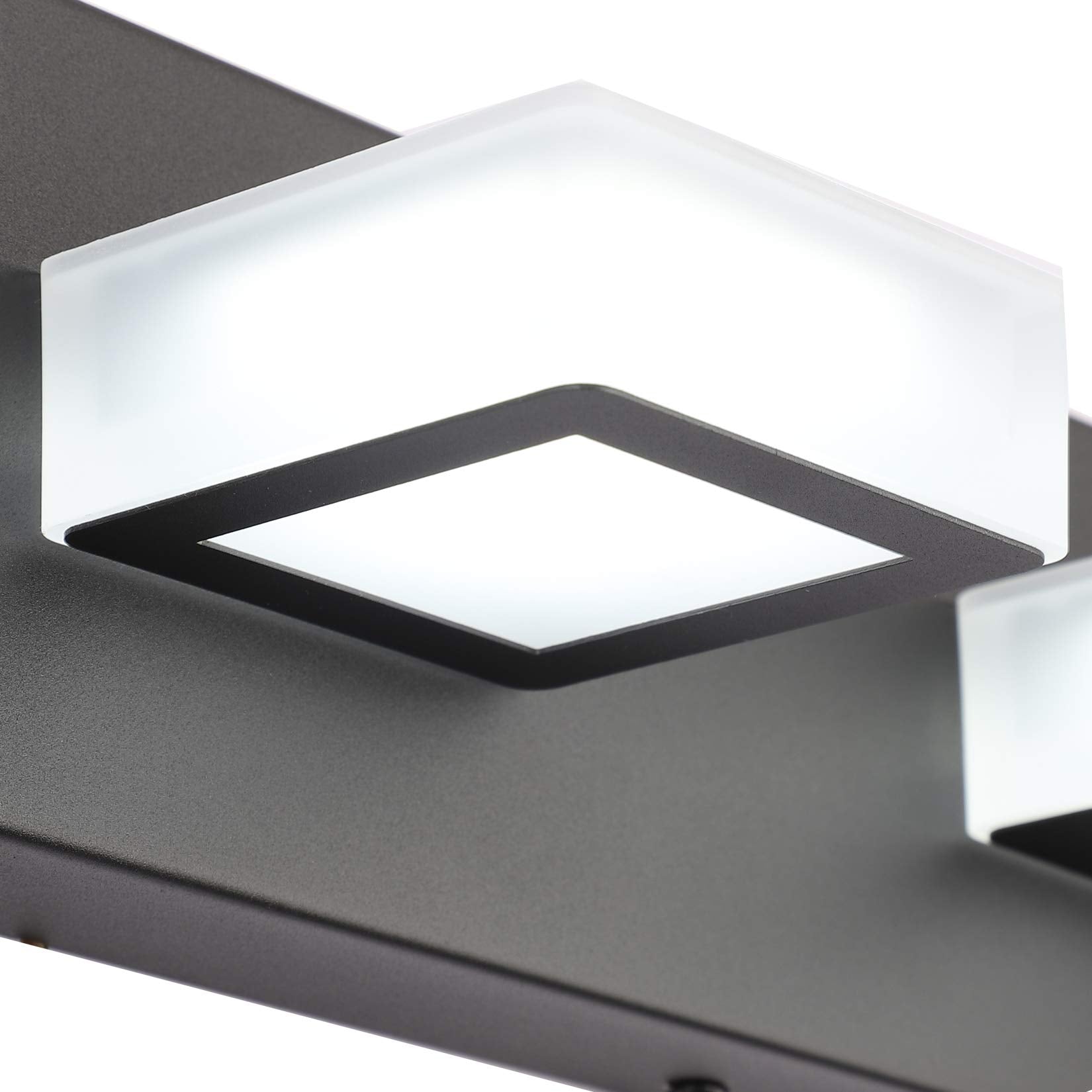 Ralbay LED modern black vanity lights, side view, stylishly framing space with sleek metal.