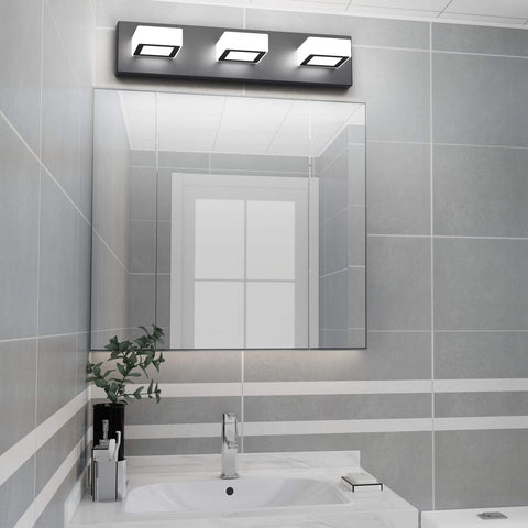 Ralbay LED modern black vanity lights in humid bathroom, moisture-proof frame.