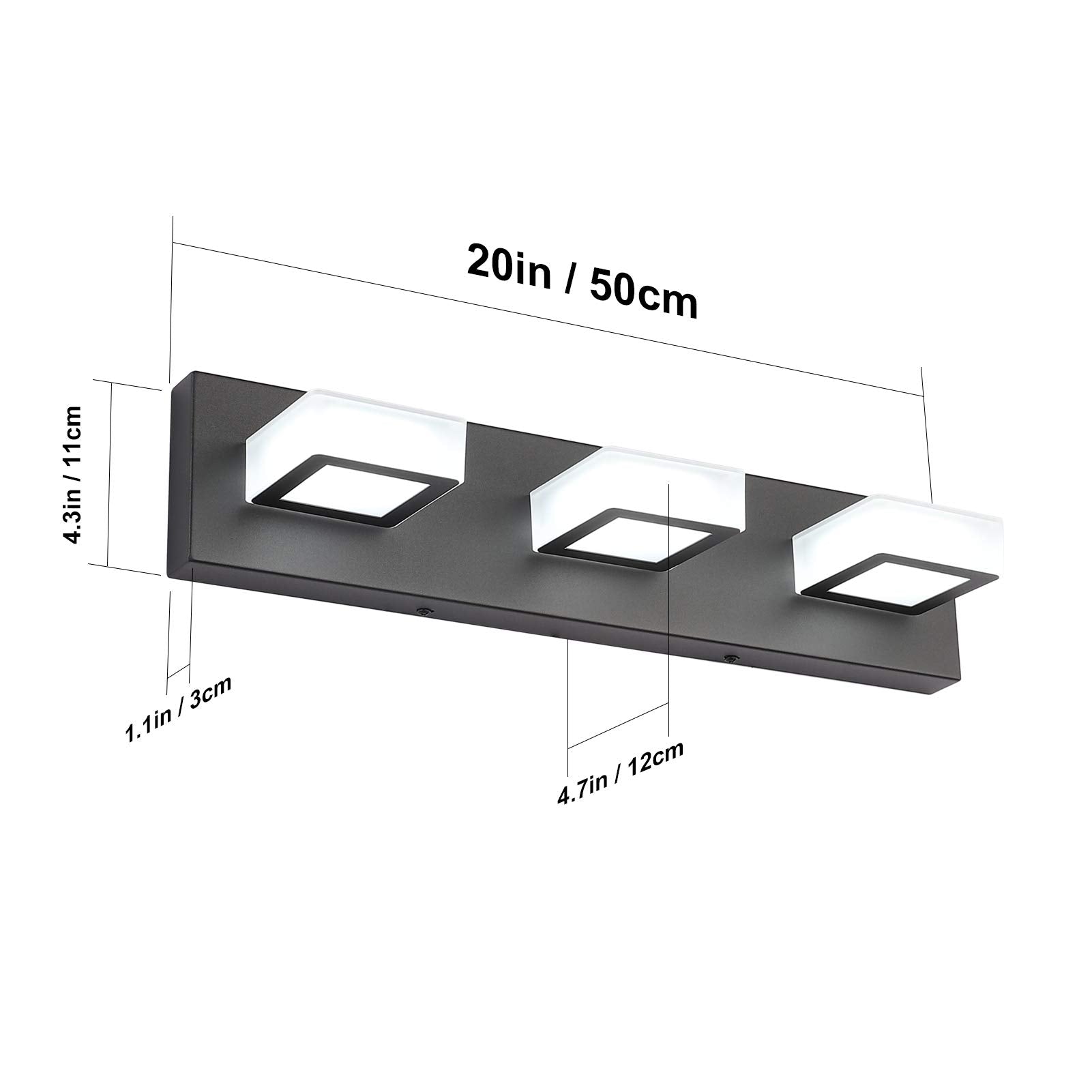 Ralbay LED modern black vanity lights turned on, bright and even.
