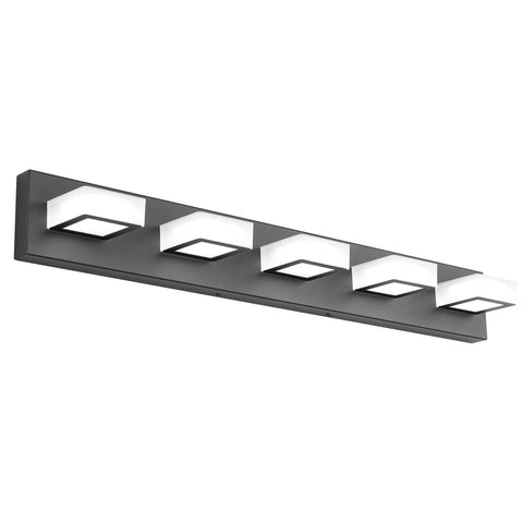 Ralbay LED vanity light with five lamps over mirror for bright bathroom illumination.