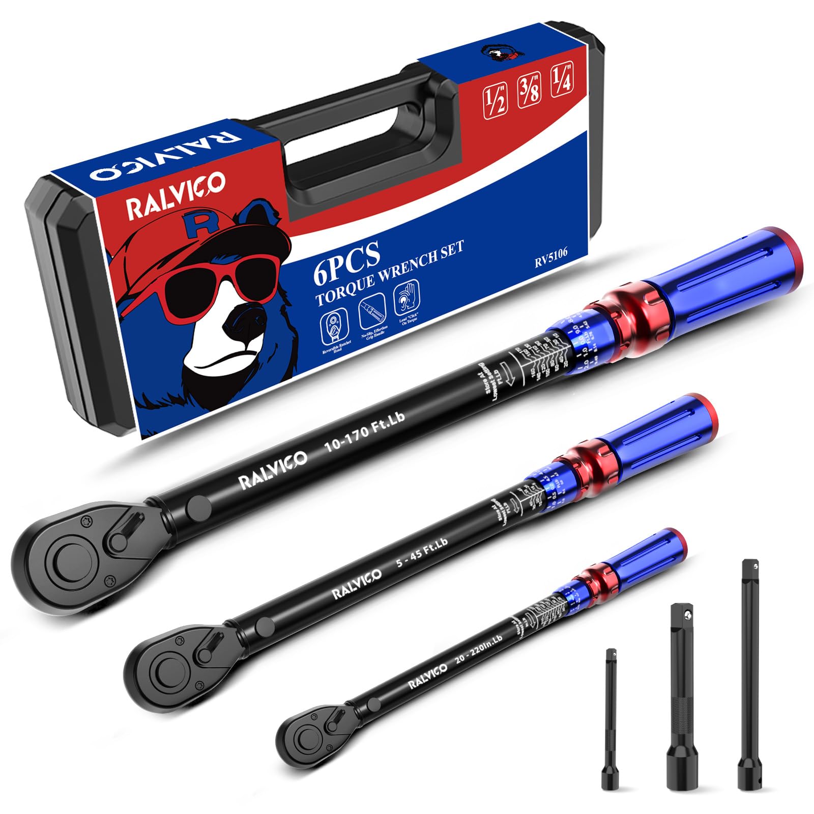 RALVICO torque wrench set with a 1/2 inch drive for heavy-duty fasteners and precise torque