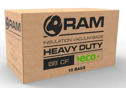 RAM Eco Plus easy-fill spout shown, reducing dust during insulation cleanup.