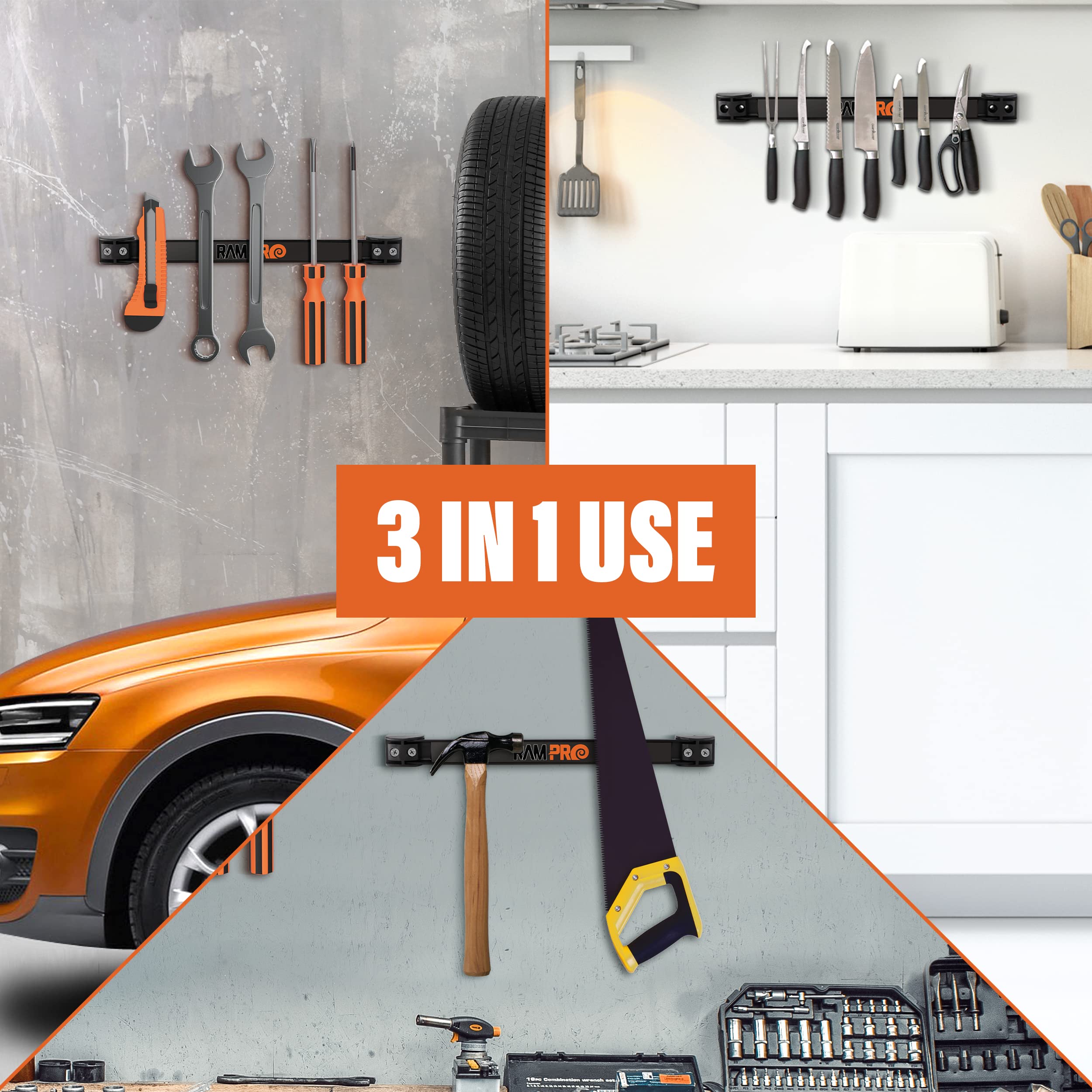 RamPro carbon steel magnetic bar holds up to 10 lb.