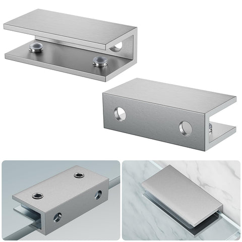 Ranbo frameless glass clamp bracket for shelves with no-drill installation and anti-slip protection.