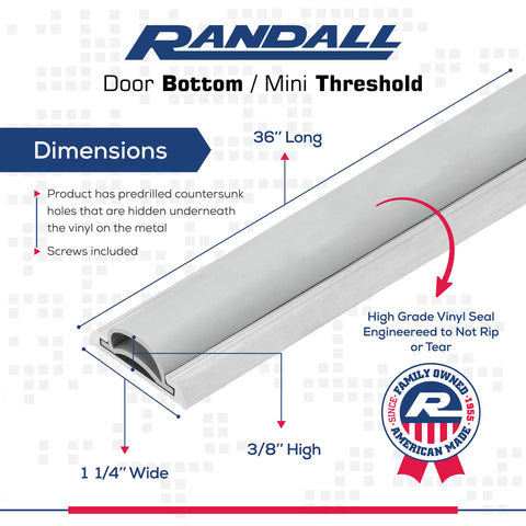 Randall 36-inch threshold holes and screws detail for easy installation.