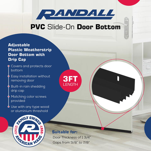 Randall adjustable door bottom for 3/8 to 7/8 inch gaps on 36 inch doors