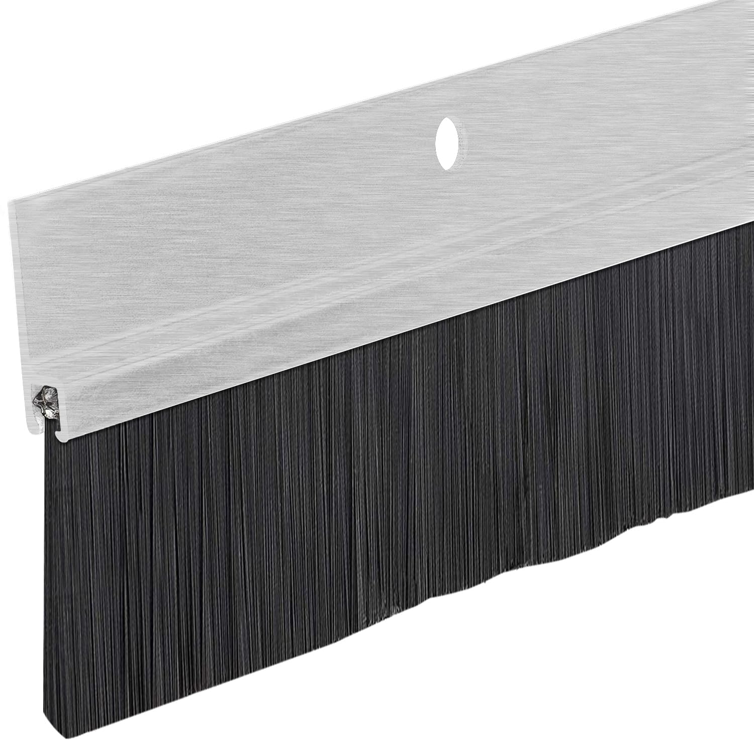 Randall Aluminum Brush Door Sweep 36-inch close-up showing effective gap sealing against drafts.