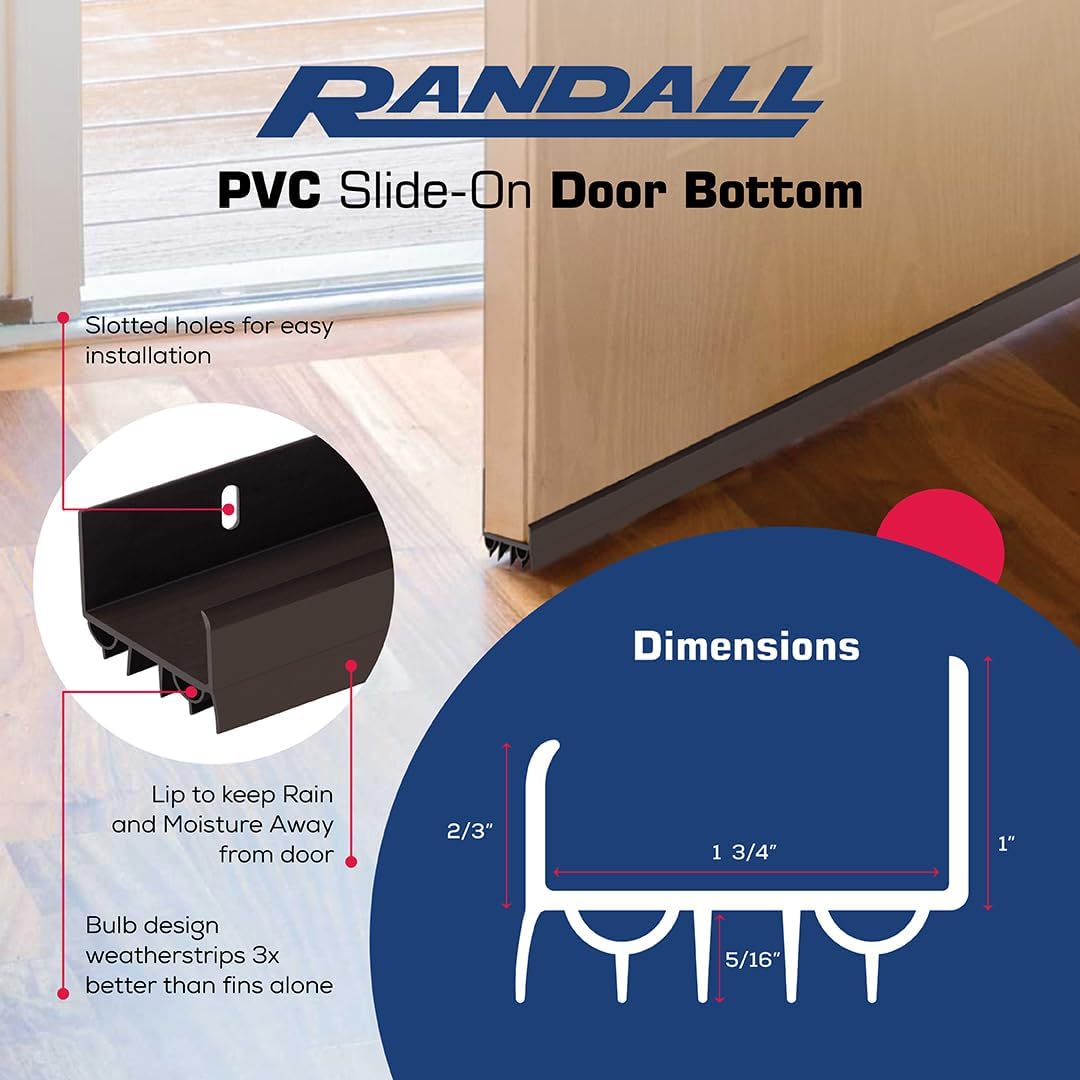 Randall door bottom bulb and fins create a robust seal against drafts and dirt