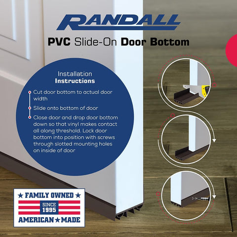 Randall door bottom includes screws for easy installation and a brown finish