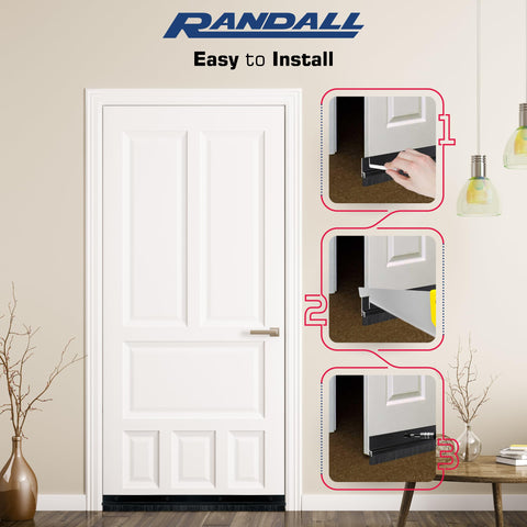 Randall Manufacturing Co. door sweep closing a 1 inch gap under the door helps seal the threshold.