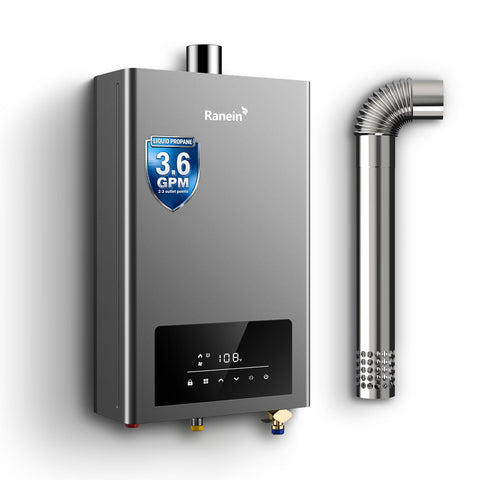 Ranein GEN II propane tankless water heater on a wall showing a compact design for small spaces.