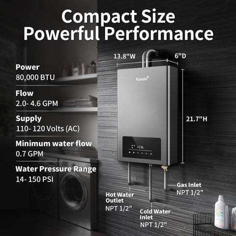 Ranein GEN II with LED temperature panel providing precise control for hot water.