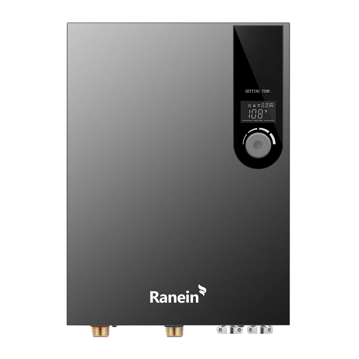 Ranein GEN II tankless water heater unit shows compact design for space-saving installation.