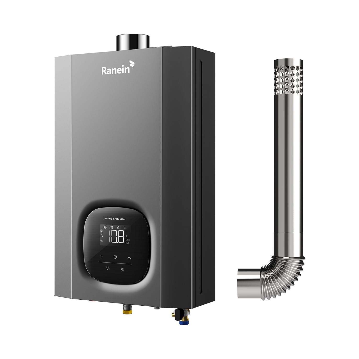 Ranein indoor tankless water heater with compact design; fits closets and utility rooms.
