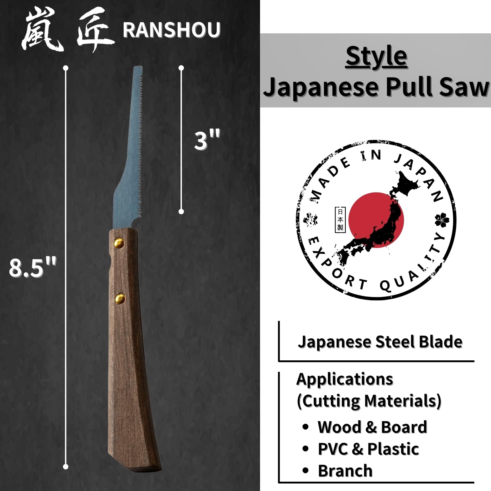 RANSHOU mini hobby saw wooden handle for comfortable grip during detail work.