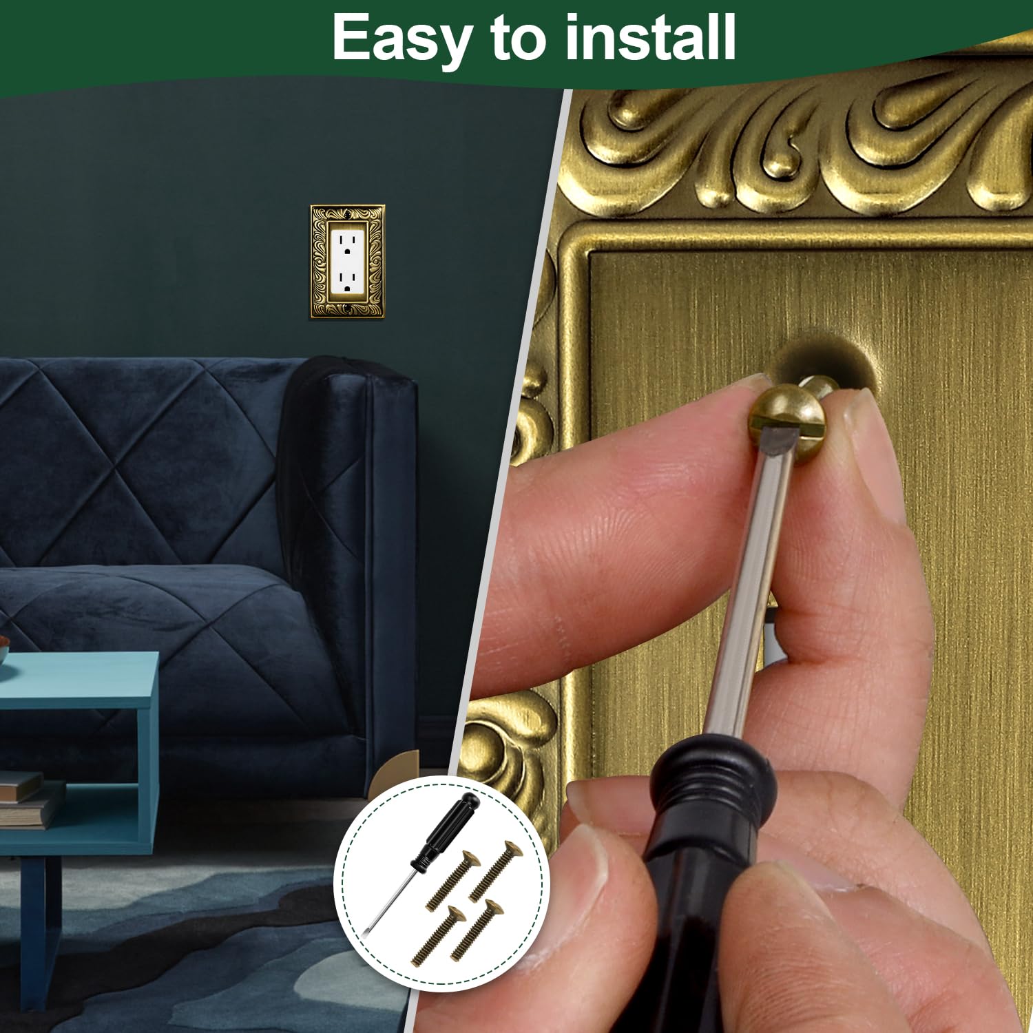 Six-pack Ranweydi wall plates provide cohesive styling across multiple outlets.