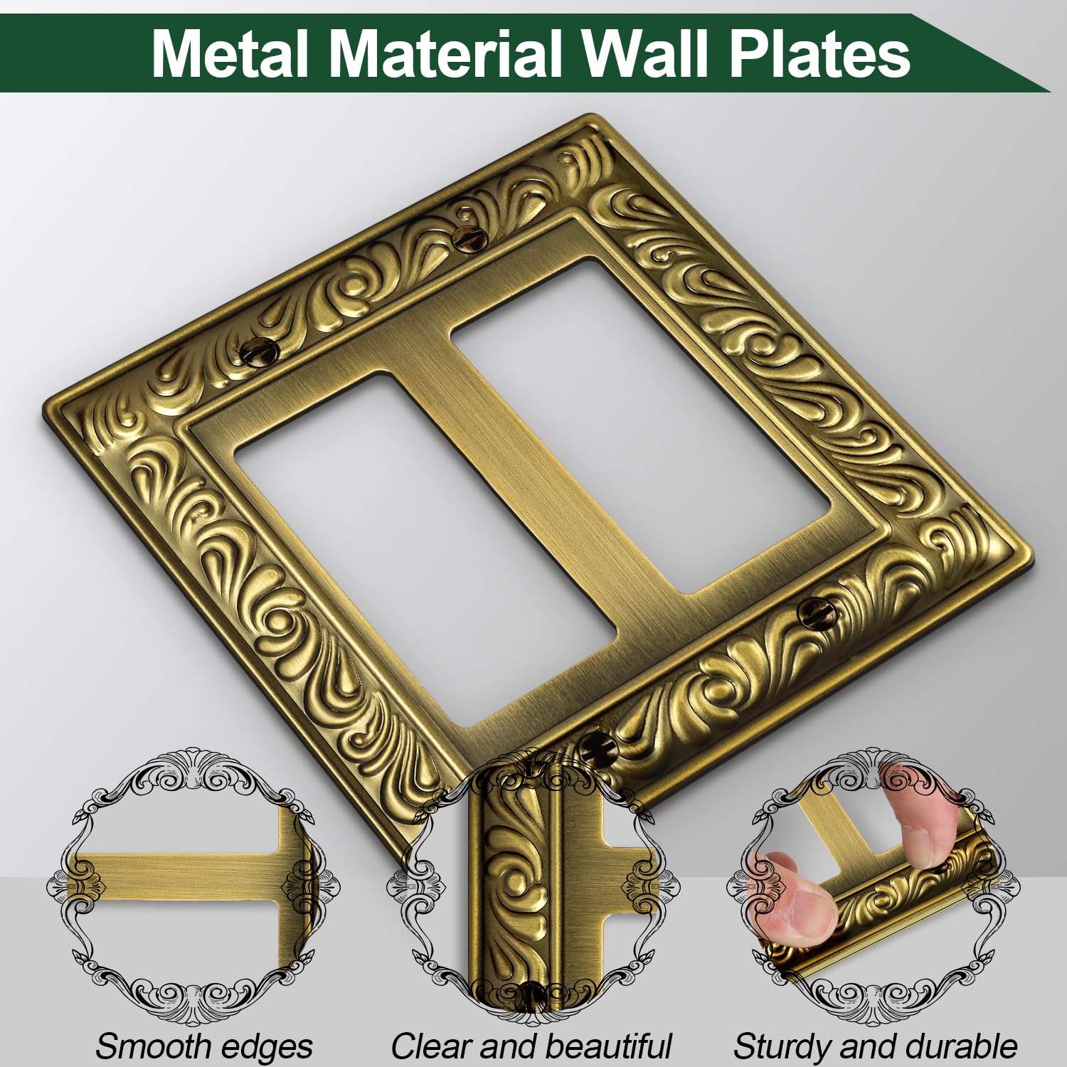 Ranweydi antique brass 2G wall plate side view shows slim profile for clean gaps.