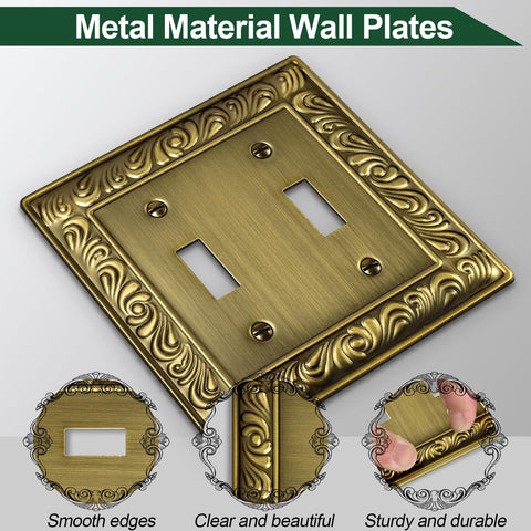 Ranweydi antique brass wall plate 2-gang pack demonstrates durable metal construction.