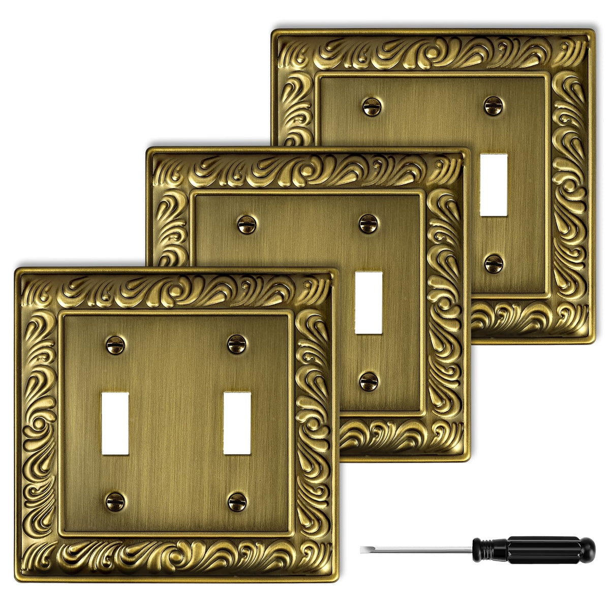 Ranweydi antique brass wall plate close-up showing paisley finish for elegance.