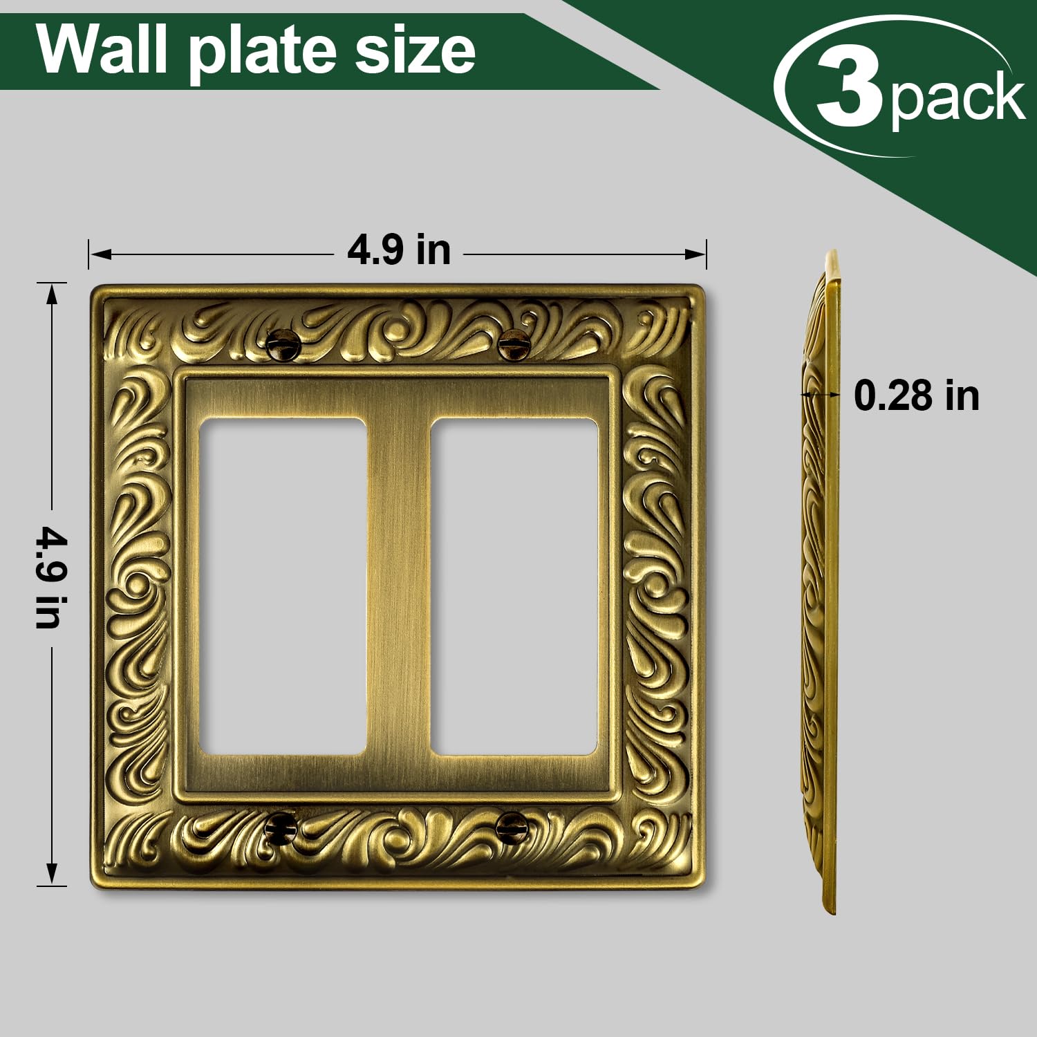 Ranweydi antique brass wall plate closeup pattern emphasizes elegant paisley details.