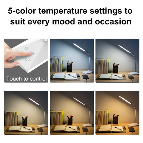 RAOYI desk lamp built-in USB port charges devices while you work.