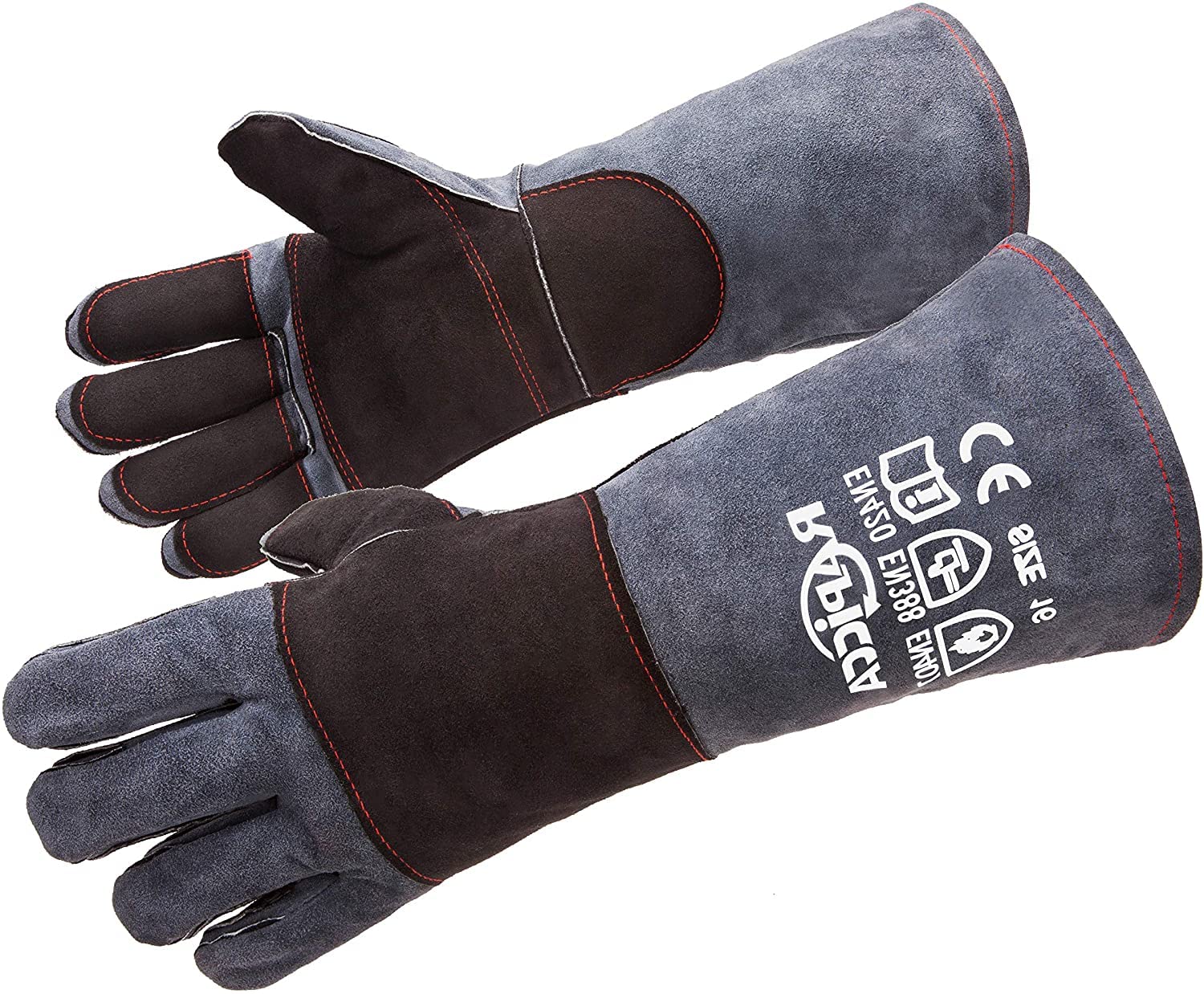 RAPICCA fireplace gloves dark grey leather front view for safe log handling