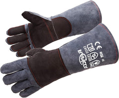 RAPICCA fireplace gloves dark grey leather front view for safe log handling
