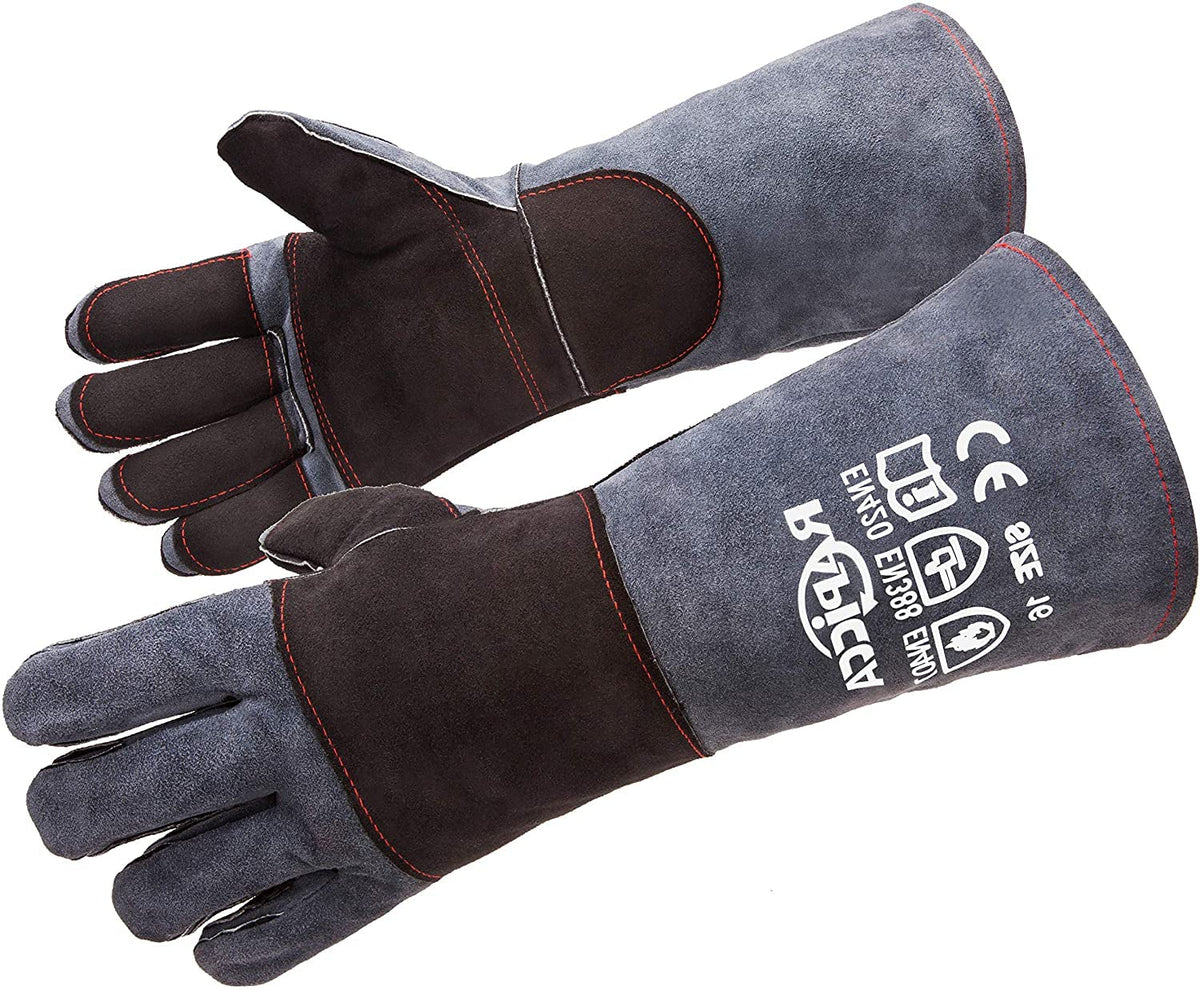 RAPICCA fireplace gloves dark grey leather front view for safe log handling