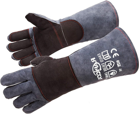 RAPICCA fireplace gloves dark grey leather front view for safe log handling