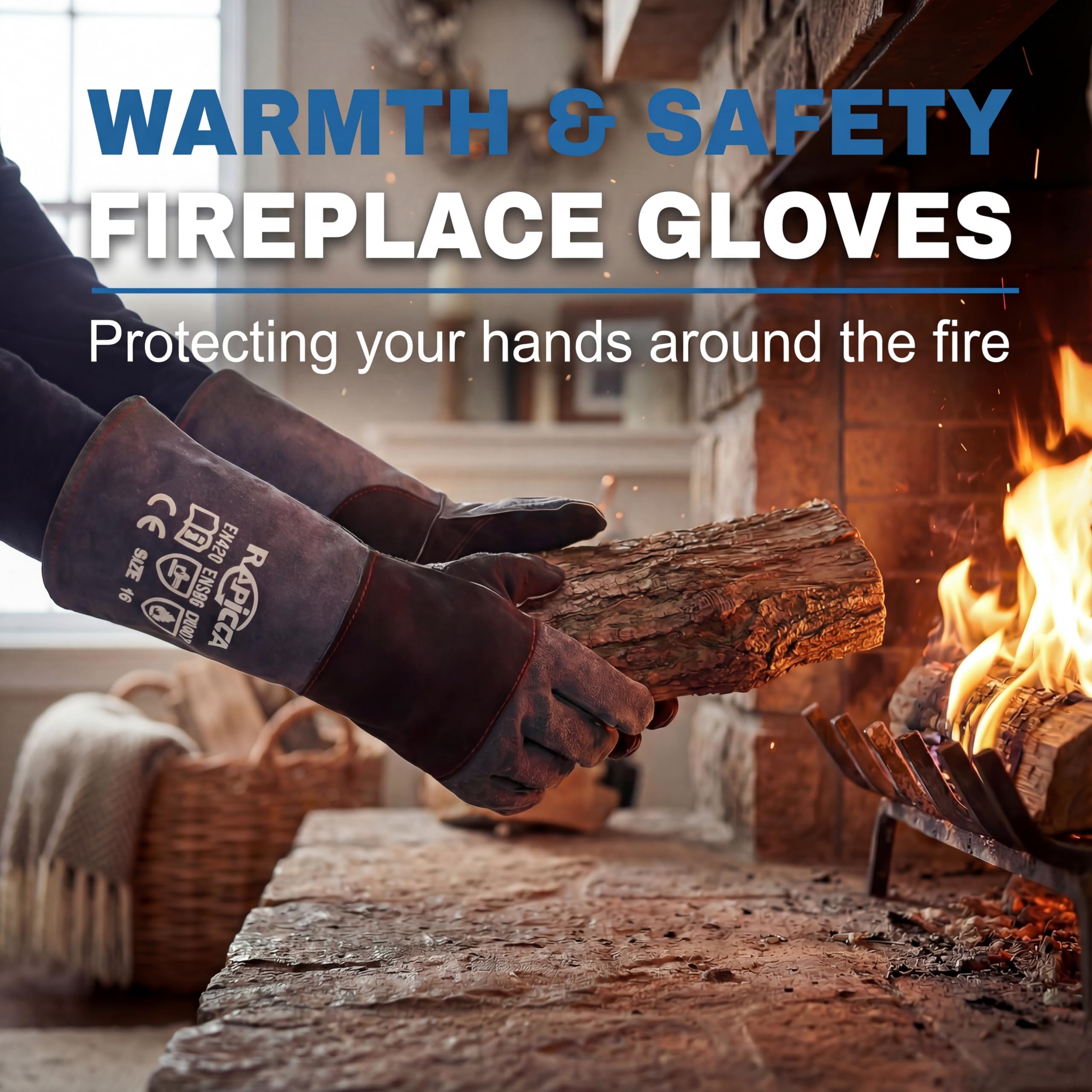 RAPICCA fireplace gloves extended sleeve detail for forearm protection