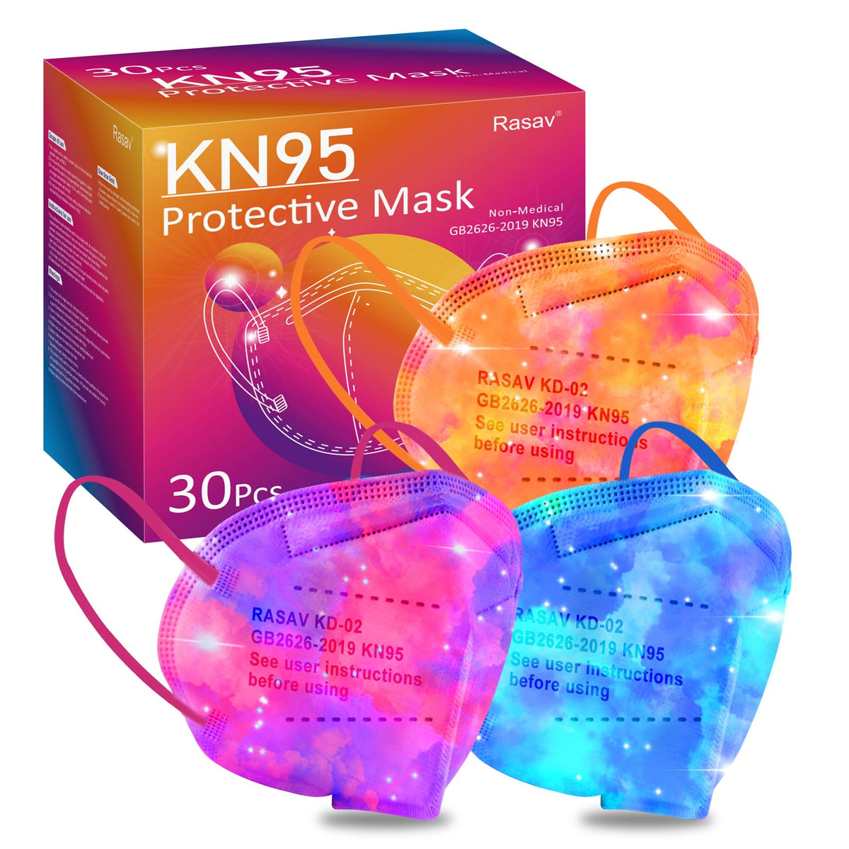 Rasav KN95 mask with galaxy pattern and elastic ear loops for comfortable daily wear