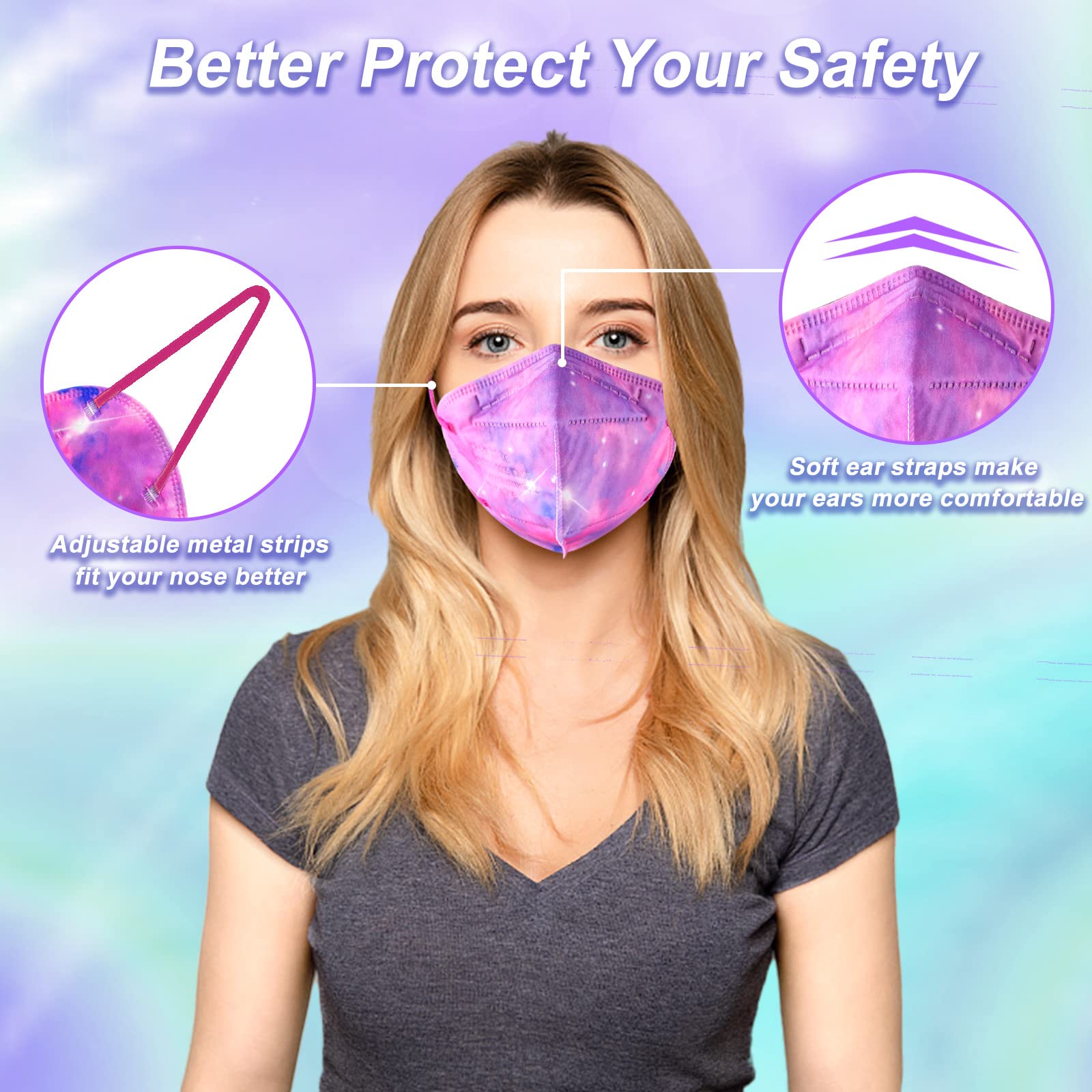 Rasav galaxy-pattern KN95 mask with nose clip for secure fit